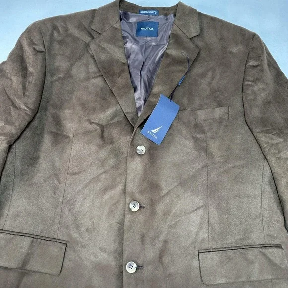 Nautica Sport Coat Mens 48R Brown Faux Suede Blazer Jacket Three Button Prep - Picture 2 of 16